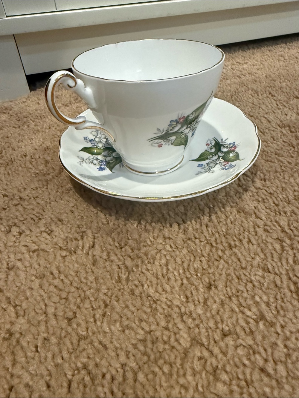 VINTAGE REGENCY LILY OF THE VALLEY RIBBON BOW ENGLAND CUP & SAUCER; TEACUP